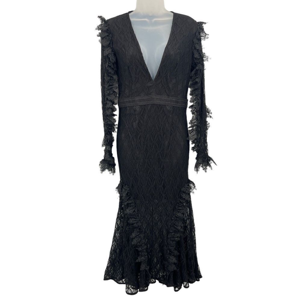 La Maison Talulah Pursue Long-Sleeve Lace Midi Dress Women's Small Black Sexy